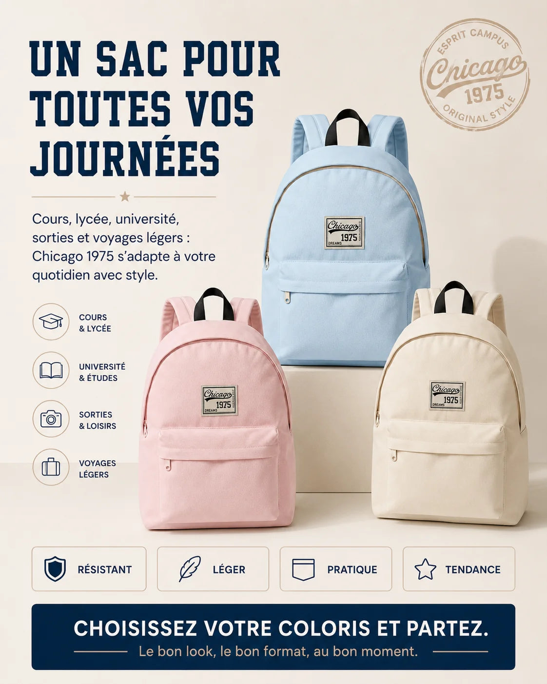 Sac à Dos Vintage "Chicago 1975"