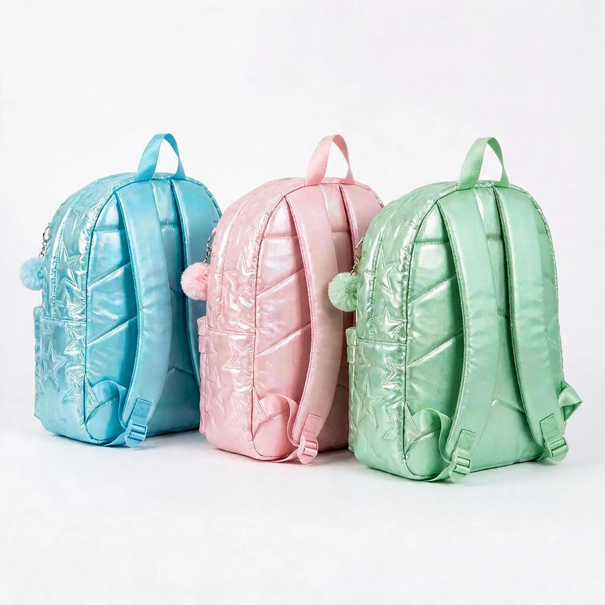 Sac à Dos Fille Brillant Étoiles – Effet Verni & Pompon